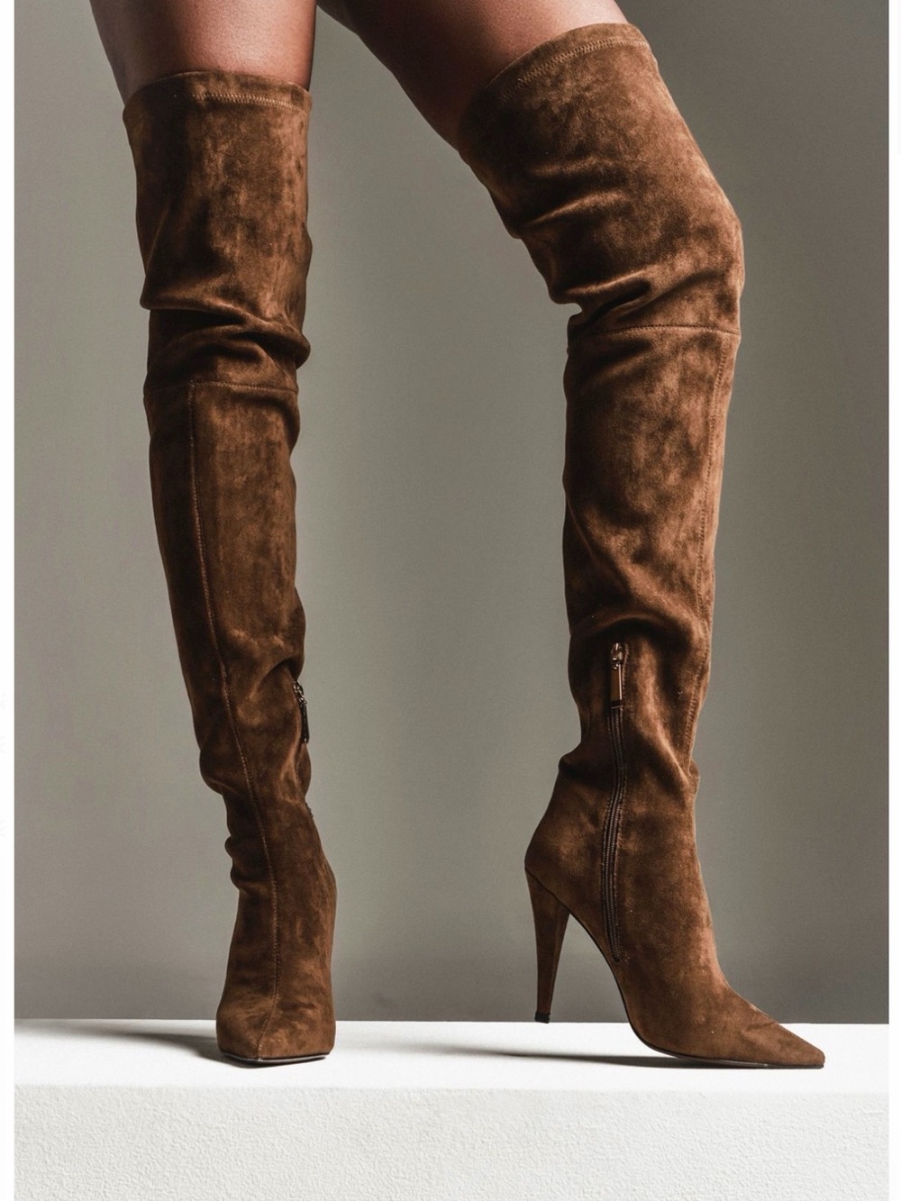 Women's Over-the-Knee Brown Suede Stiletto Boots
